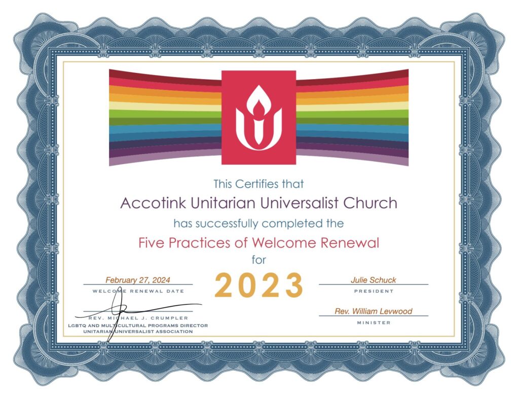 2023 Welcome Congregation Status Certificate
